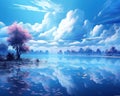 blue romantic fantasy lake in the landscape.