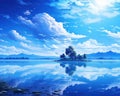 blue romantic fantasy lake in the landscape.