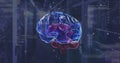 Image of rotating brain over network and processing data on dark background Royalty Free Stock Photo
