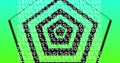 Image of rotating pentagons and 50 percent off text on green background