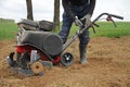 Rotavating the garden for potato Royalty Free Stock Photo