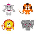 Image round the animals, hippo, tiger lion elephant Royalty Free Stock Photo