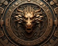 dragon head in the middle of a round bronze pattern.