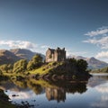 The ruins of Kilchurn castle are on Loch Awe, the longest fresh water loch in Scotland. It can be accessed on foot Royalty Free Stock Photo