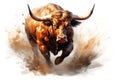 Image of running bull painting on white background. Wildlife Animals. Illustration, Generative AI