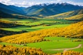 Rural mountain landscape in the fall. Russia, mountain Altai, Ongudaysky district, the road and the Karakol Royalty Free Stock Photo