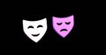 Image of sad and happy masks moving on black background Royalty Free Stock Photo