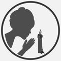 Image of a sad woman in profile. Burning candle - illustration, art, vector. International Holocaust Remembrance Day.