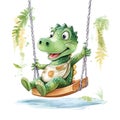 Safari Crocodile watercolor illustration, safari animals clipart