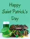 Image for Saint Patrick`s Day on March 17th. Treasure chest to symbolize luck and wealth. Vertical image.