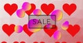 Image of sale text in frame over hearts in background