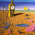 image of Salvador Dali painterly art concepts of the colorful sunny sand beach with plastic and scrap metal