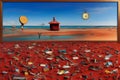 image of Salvador Dali painterly art concepts of the colorful sunny sand beach with plastic and scrap metal