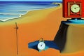 image of Salvador Dali painterly art concepts of the colorful sunny sand beach with plastic and scrap metal