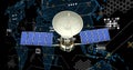Image of satellite over globe and data processing on black background Royalty Free Stock Photo
