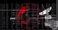 Image of satellite over globe and numbers processing on black background Royalty Free Stock Photo