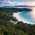 Scenic panoramic top view of Tun Sakaran Marine Park tropical island Semporna, Sabah. made with Generative AI