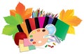 Image of school supplies, equipment, accessories, items, tools. Cartoon illustration on white background.