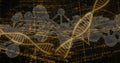 Image of scientific data processing over dna strands on dark background Royalty Free Stock Photo