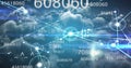Image of scientific data processing and web of connections over cloudy sky Royalty Free Stock Photo