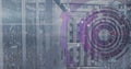 Image of scope and data processing over computer servers Royalty Free Stock Photo