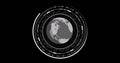 Image of scope with globe and data processing over black background Royalty Free Stock Photo