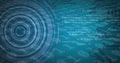 Image of scope scanning and binary coding data processing over blue background Royalty Free Stock Photo