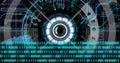 Image of scope scanning and binary coding data processing over computer circuit board Royalty Free Stock Photo