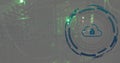 Image of scope scanning with cloud and padlock icon over server room Royalty Free Stock Photo