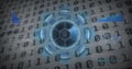 Image of scope scanning, data processing and binary coding numbers changing Royalty Free Stock Photo