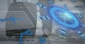 Image of scope scanning and data processing over diverse people at airport