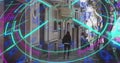 Image of scope scanning and data processing over diverse people walking on street