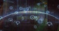 Image of scope scanning and data processing over globe and server room Royalty Free Stock Photo