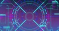 Image of scope scanning and data processing over purple background Royalty Free Stock Photo