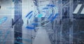 Image of scope scanning and data processing over tech room with computer servers Royalty Free Stock Photo