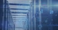 Image of scope scanning and data processing over tech room with computer servers Royalty Free Stock Photo