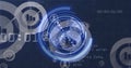 Image of scope scanning and icons over data processing Royalty Free Stock Photo