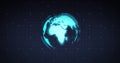 Image of scope scanning, processor elements, globe and data processing over grid Royalty Free Stock Photo