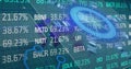 Image of scope scanning and stock market over grid