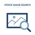 Image search icon. Vector illustration of stock photo symbol with magnifier tool. Represents concept of selling photos, Royalty Free Stock Photo