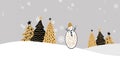 Image of seasons greetings text over snowman at christmas and snow falling Royalty Free Stock Photo
