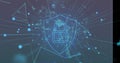 Image of security padlock icon and plexus networks floating against purple background Royalty Free Stock Photo