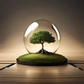 Tree of life in a glass globe on minimalist brown background