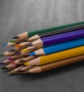 Image set of color pencils on black background, colorful pencils Royalty Free Stock Photo