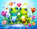 Set of colorful couple of frog with heart.