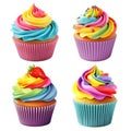 image of a set of cupcakes with rainbow cream. festive birthday dessert, cake.