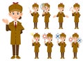 A set of 9 different facial expressions and gestures for a female detective Royalty Free Stock Photo