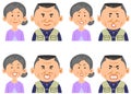 A set of facial expressions of a tender wife and a craftsman-style male elderly couple
