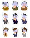 A set of pallor facial expressions of people working in the office, various ages and genders