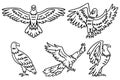 The image is a set of six drawings of birds in flight Royalty Free Stock Photo